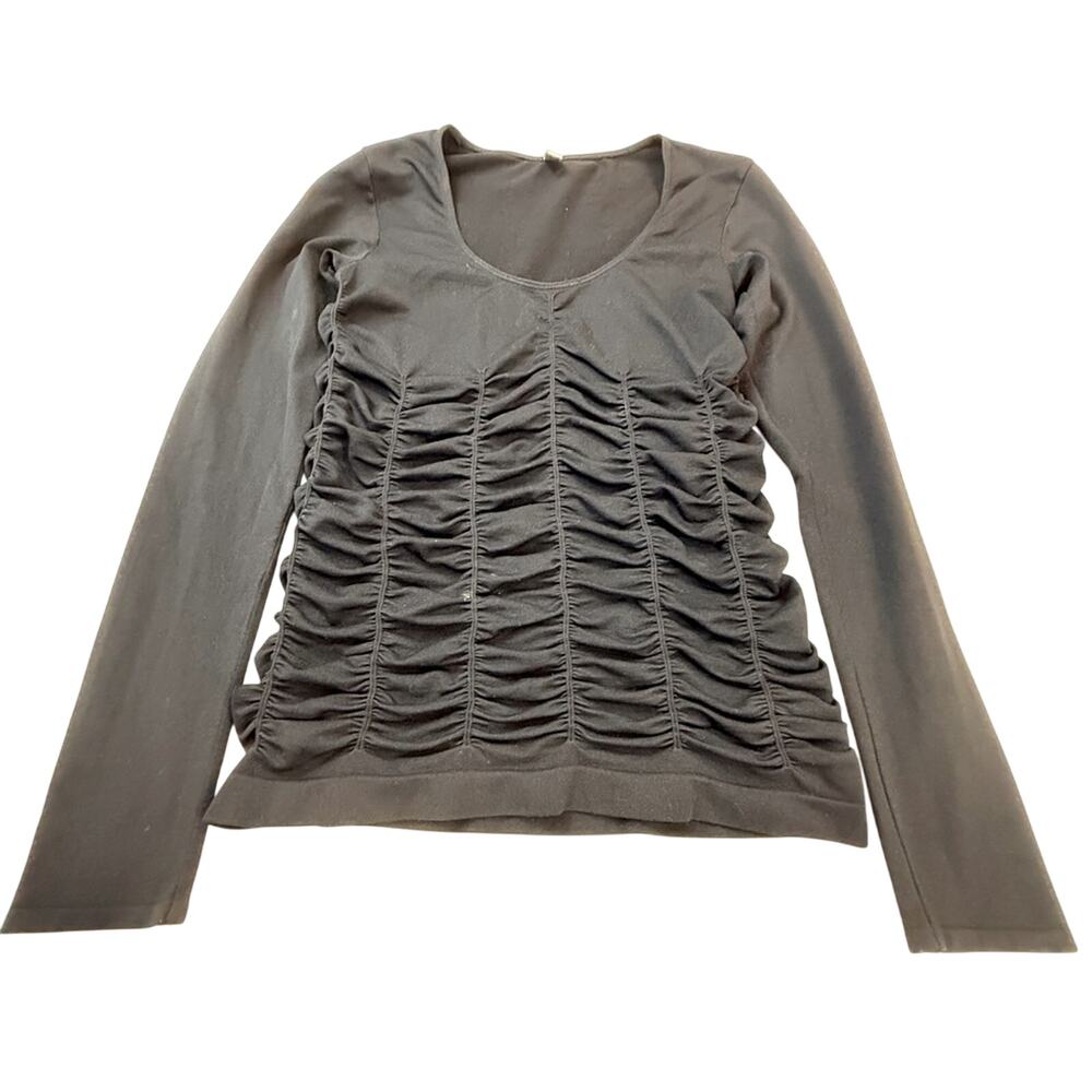 Last Tango Black Fitted Top Stretchy Ruched Detail No Seams Long Sleeve - Picture 4 of 16